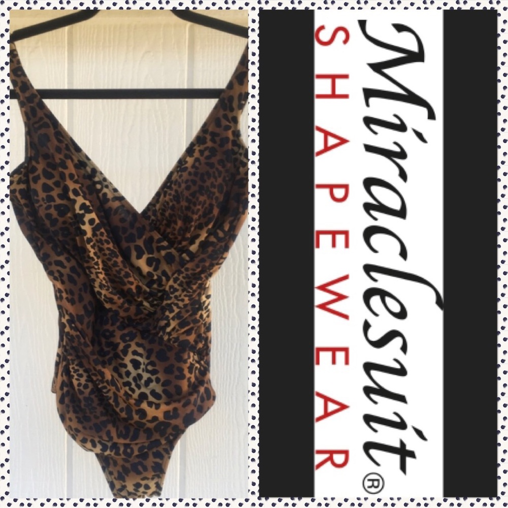 10 MIRACLESUIT Ruched Leopard 1 Piece Swim Suit